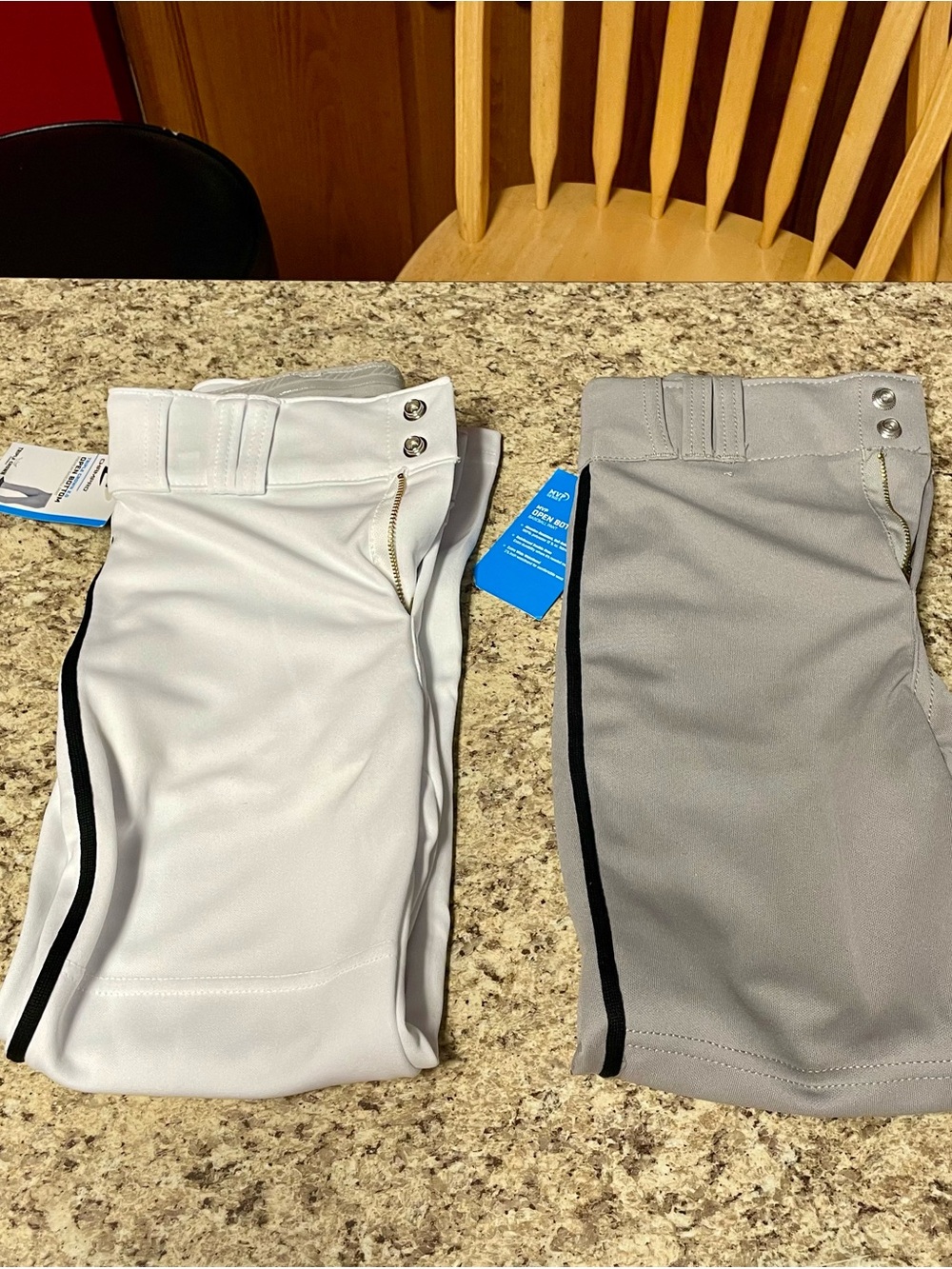Kids Athletic Baseball Pants with Side Stripe - White and Gray